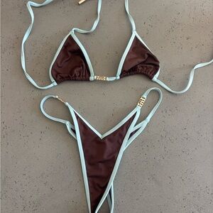 Brown and Light Blue Women's Bikini Set